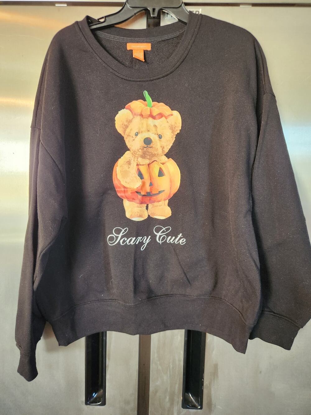 Since & Forever Womens Scary Cute Teddy Bear Sweatshirt XL | Halloween Pumpkin